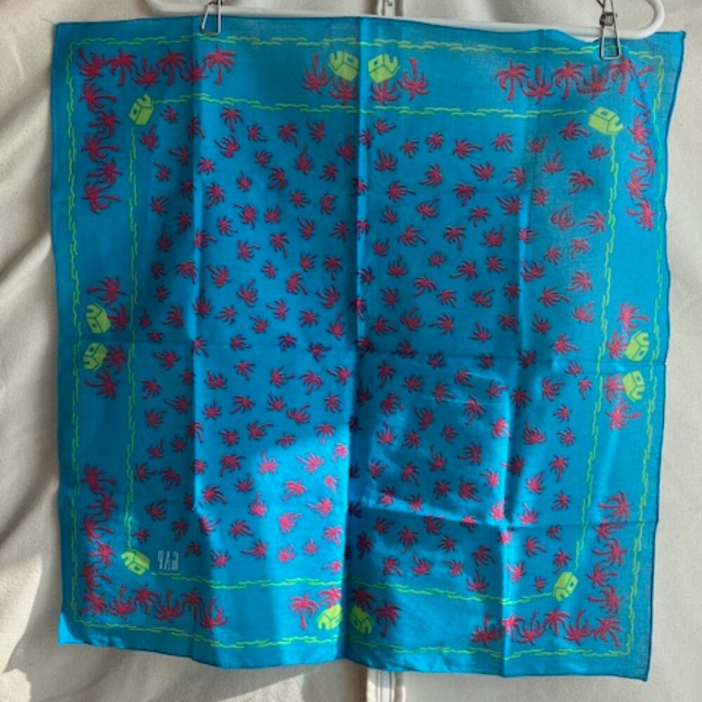 NWOT Vintage GAP cotton scarf blue palm motif - Picture 3 of 3